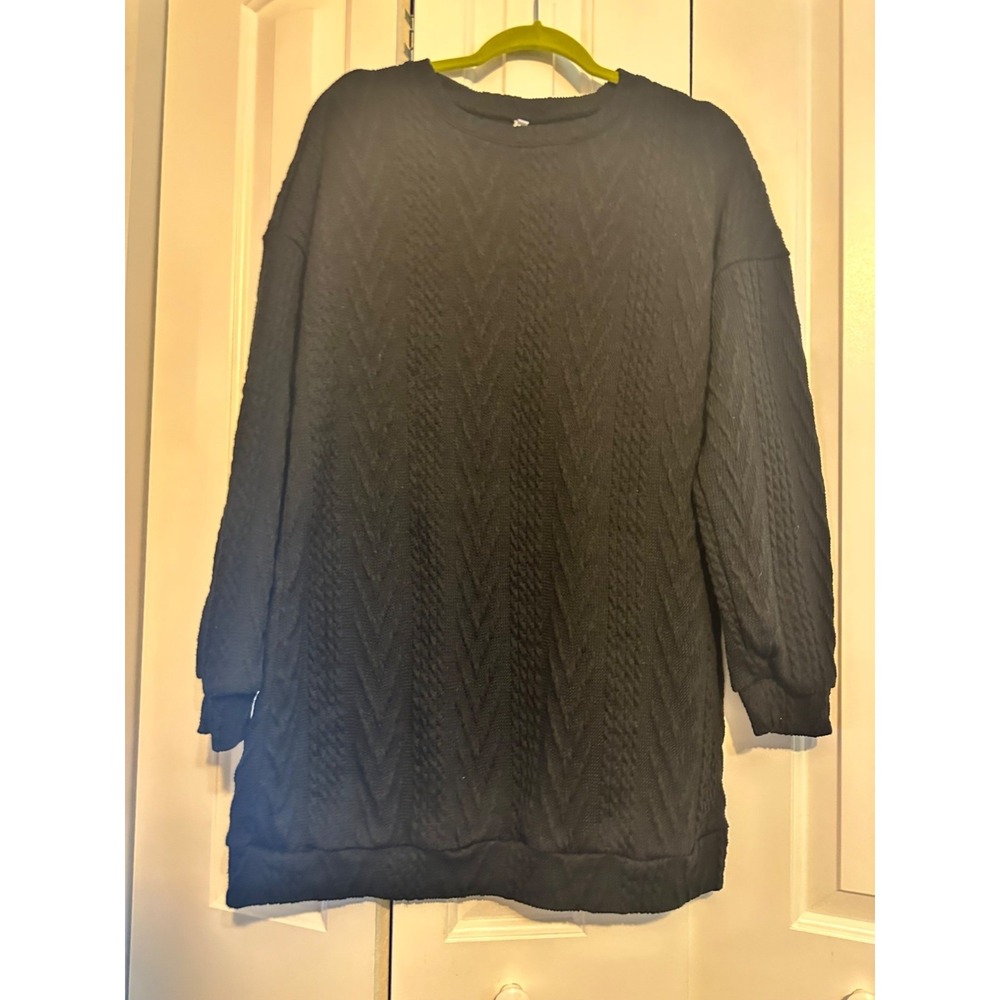 Black Cable Knit Womens Sweater Tunic‎ Pullover L - Picture 3 of 6